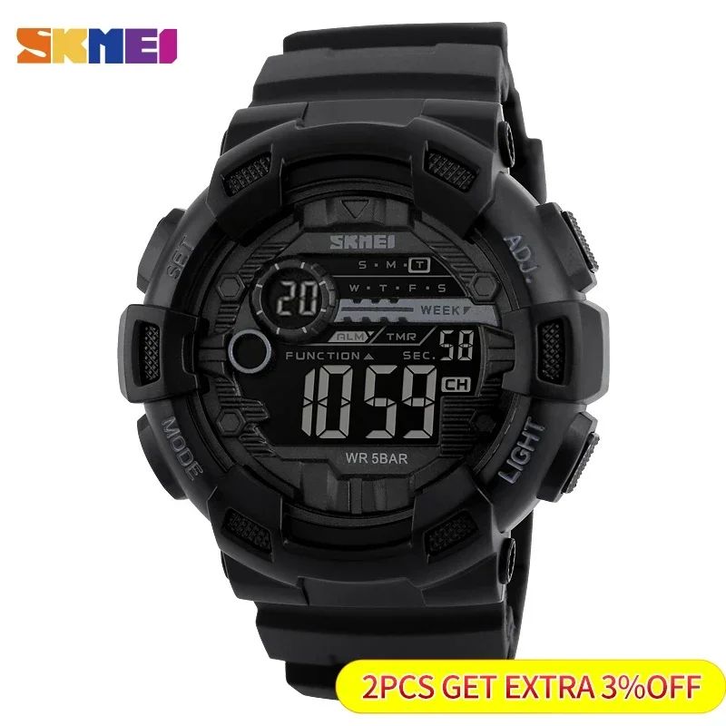 Skmei Men Multifunction 5Bar Waterproof PU Strap LED Display Watches Chrono Digital Watch Reloj Hombre Outdoor Sport Watch 1243 2