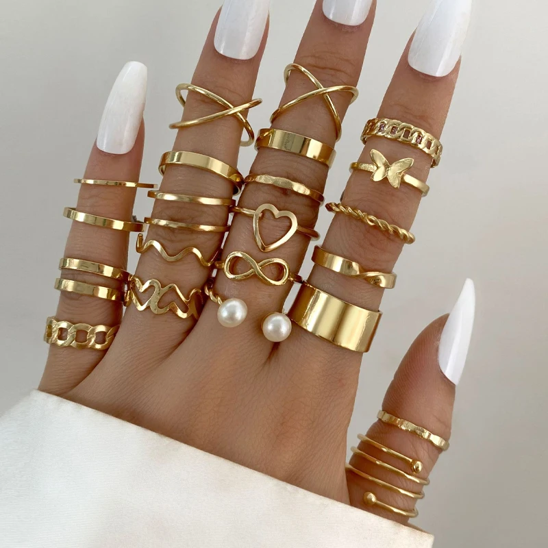 38-68 Pcs Simple Elegant Vintage Jewelry Set Butterfly Heart Pearl Rhinestone C-Shape Earrings,Necklace, Ring, Bracelet Set Gift