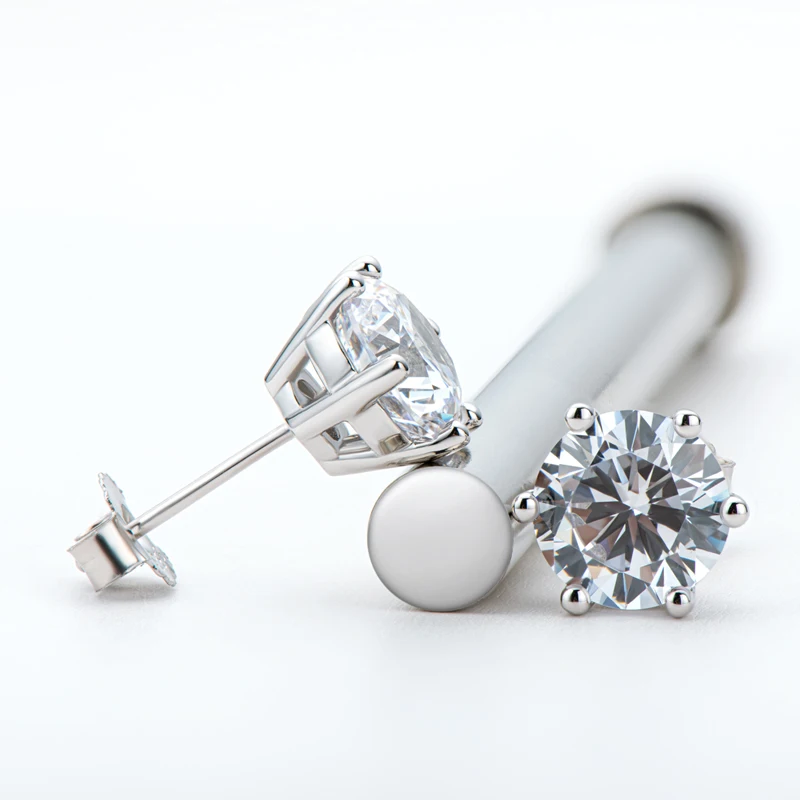 Orecchini A Perno In Moissanite Da 8 Mm (2 Ct) Per Uomo E Donna - Argento Sterling 925 Ipoallergenici Con Chiusura A Farfalla - Gioielli Eleganti Per Ogni Occasione