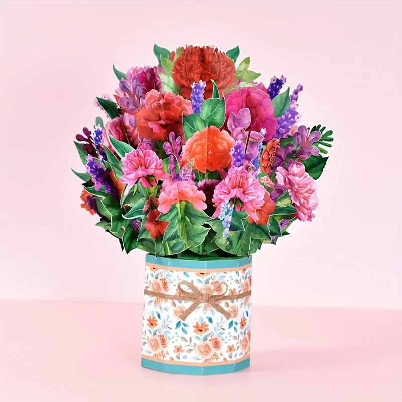 Pop Up Cards 3D Paper Flowers Bouquet Greeting Cards for Women 1pc 3d pop up card,birthday greeting cards