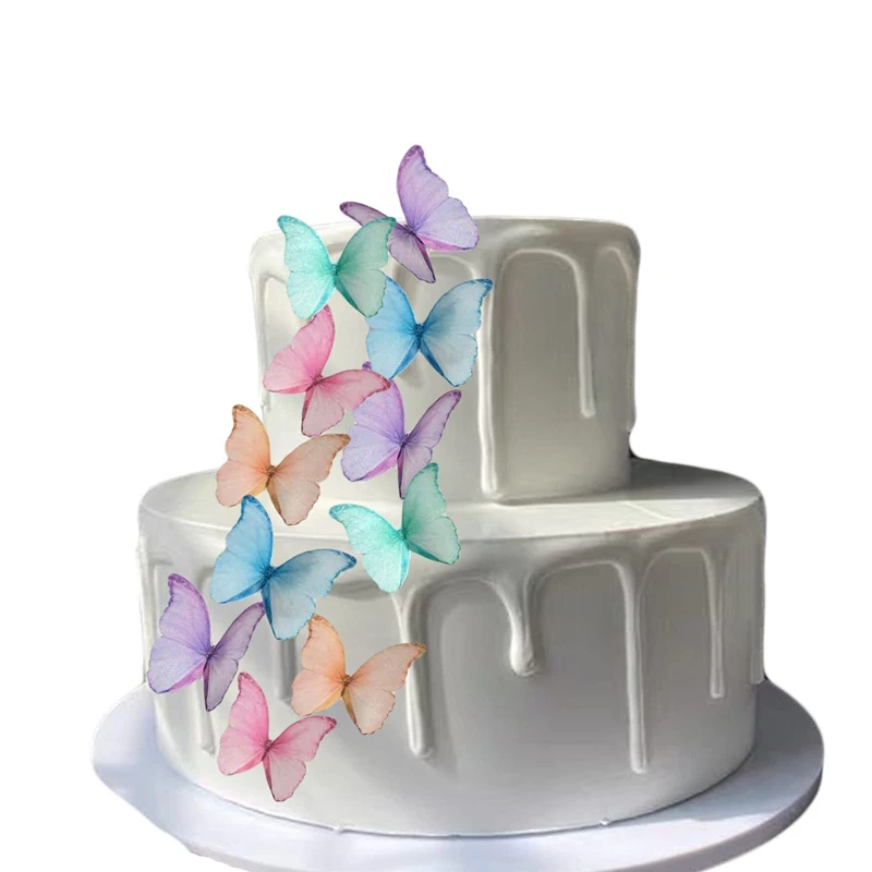 Set di farfalle di carta Wafer commestibili di 48 decorazioni per torte  colorate viola, decorazioni per Cupcake per feste di colore misto -  AliExpress