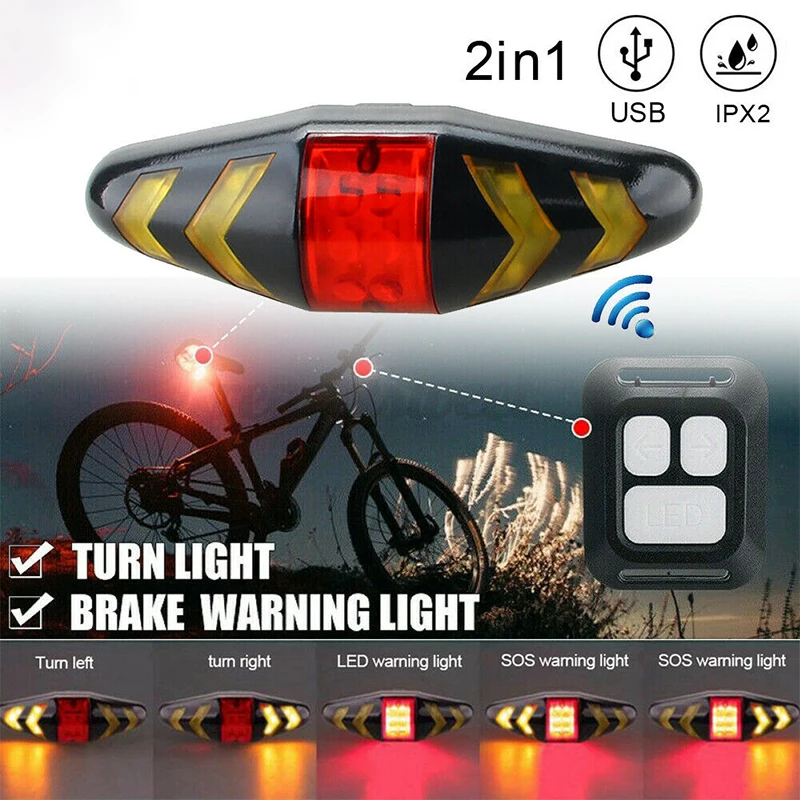 

Bicycle Wireless Remote Control Steering Tail Light LED Cycling Outdoor Safety Indicator Flashing Traffic Warning Brake Lights
