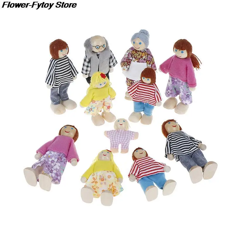 

Small Wooden Toys Set Happy Dollhouse Family Dolls Figures Dressed Characters Children Kids Playing Doll Gift Kids Pretend Toy