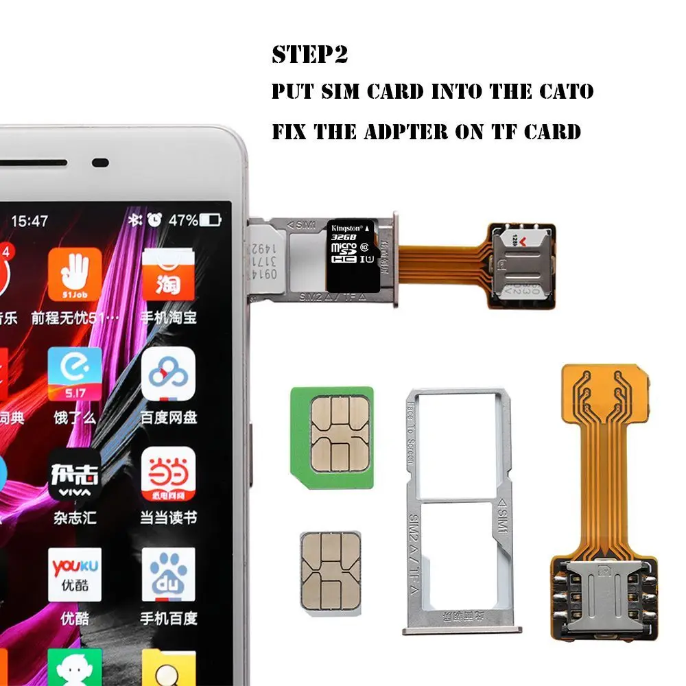 Universal TF Hybrid Sim Slot Dual SIM Card Adapter Micro SD Extender Nano Cato Android Phone