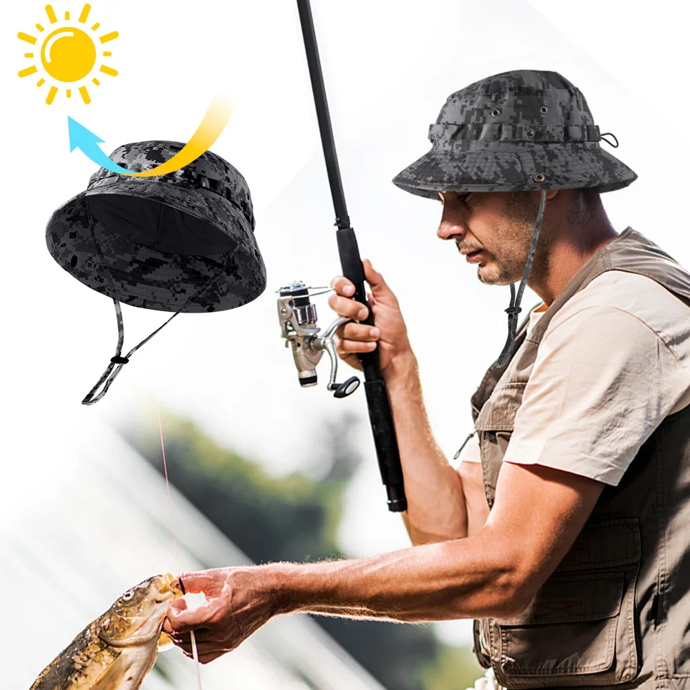 Multicam Tactical Caps Military Airsoft Boonie Bucket Hat Fishing Hiking  Hunting Outdoor Camo Sun-proof Panama Hats Summer Men