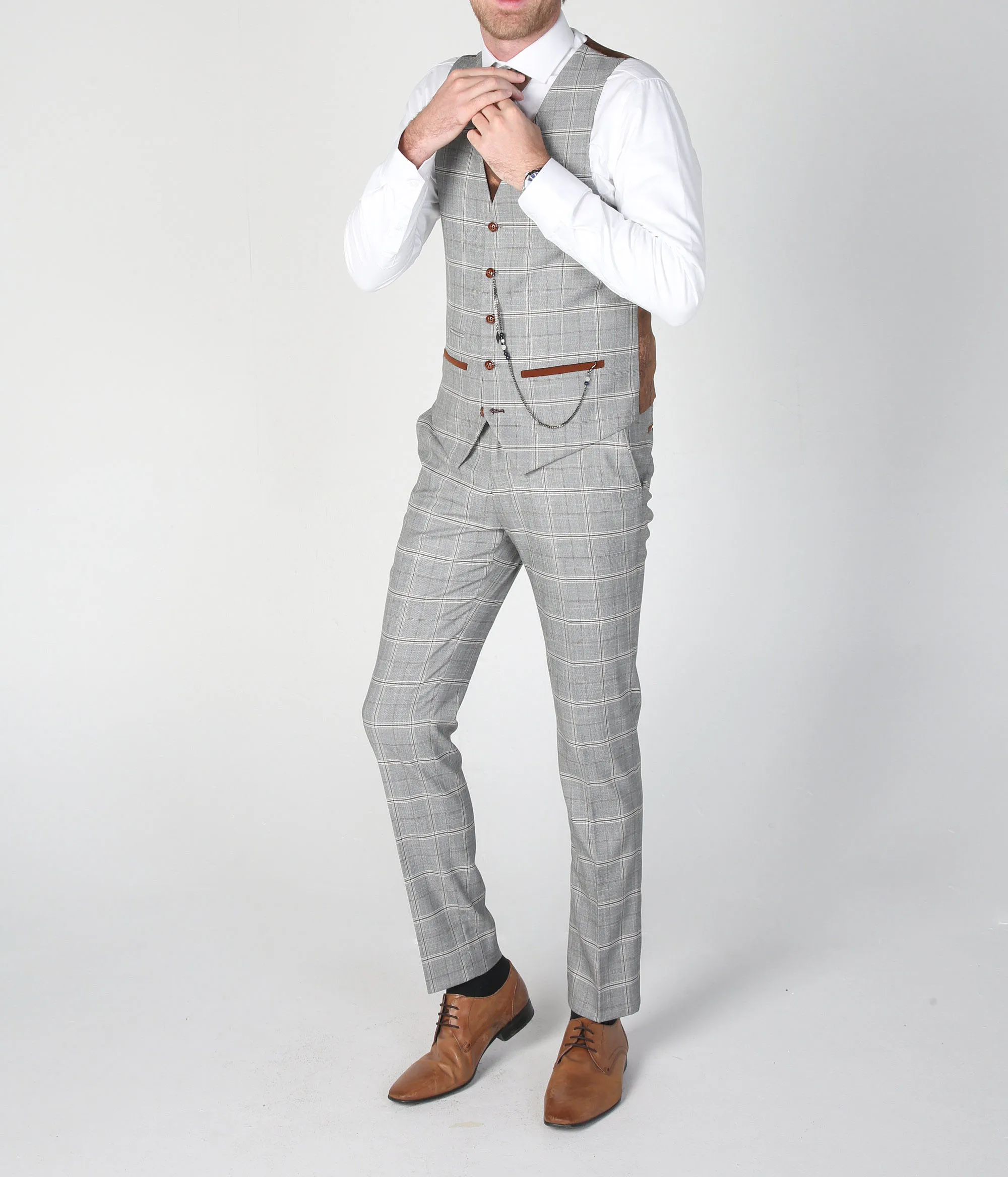 New Men's Suit 3 Pieces Blazer Pants Buckle Work Wool Wear Checkered Wedding Prom Costume Size Color Made