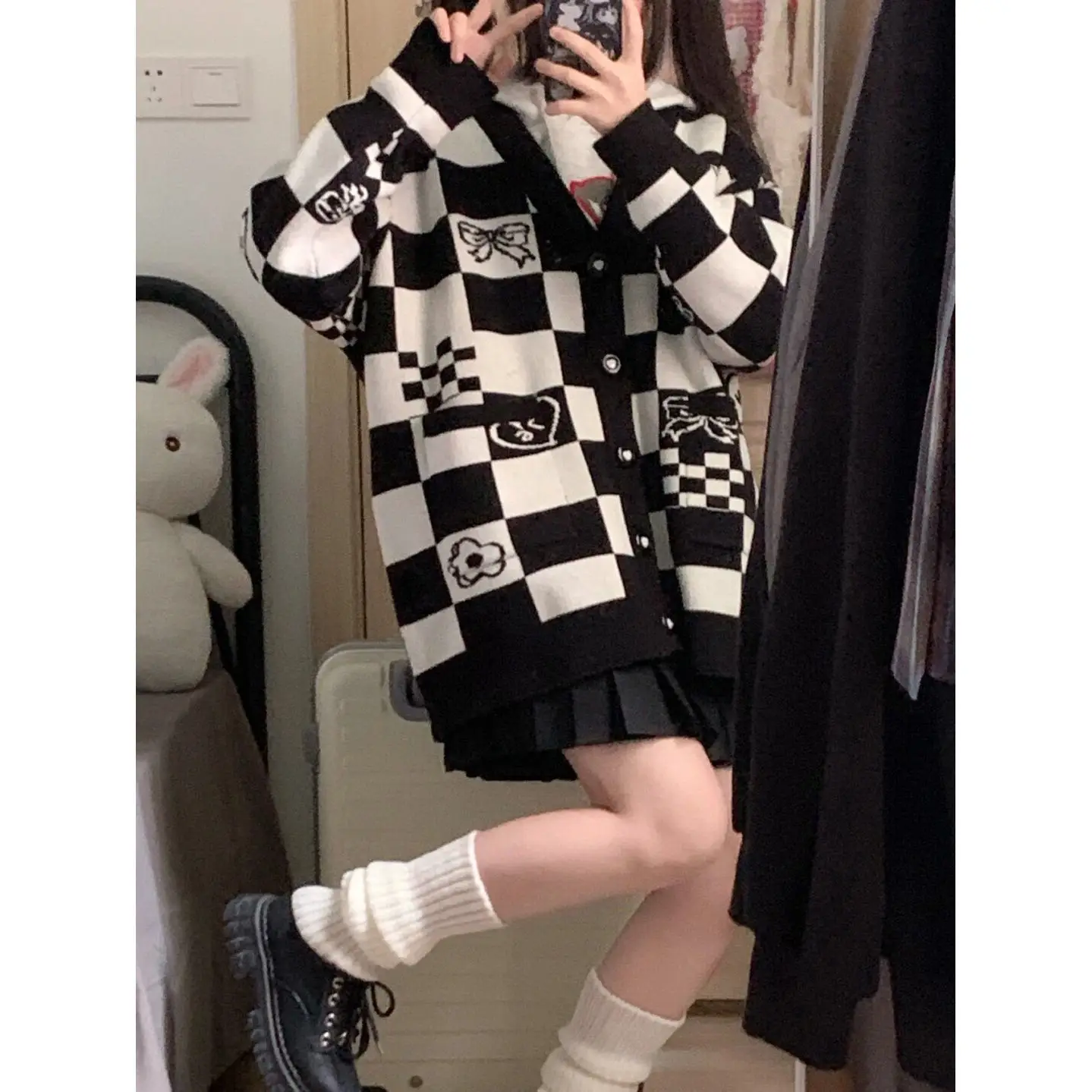 

Cute Plaid Cardigan Sweater Autumn High Street Clothes Anime Tops Girl Mori New Knit Fall Outerwear Kawaii Clothes for Woman