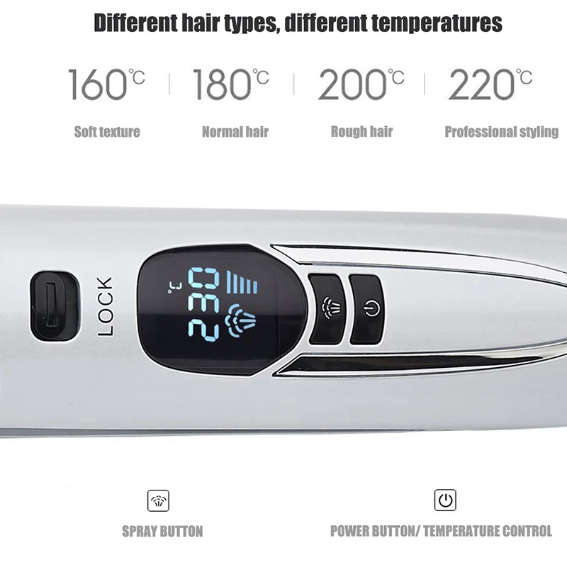 Digital liquid crystal display professional dry and wet hair straightener Portable PTC heated steam spray hair straightener 3