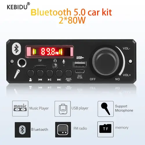 DIY 가정용 디지털 앰프 MP3 디코더 보드, 음악 서브우퍼 스피커용 오디오 전원, 블루투스 FM, 볼륨 조절, 160W, 12V, 80W 3