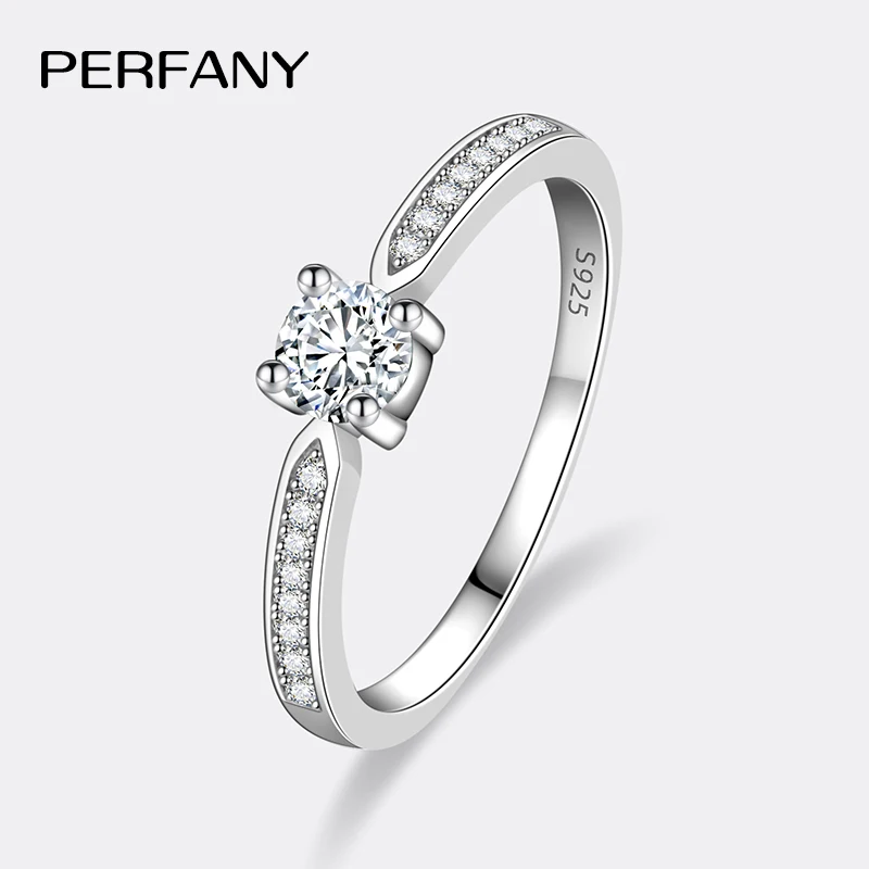 Silver Ring Wedding Rings Silver Rings Moissanite Ring PERFANY 0.3CT Moissanite Ring for Women S925 Pure Silver Four Claw Laboratory Diamond Compact and Exquisite Wedding Jewelry
