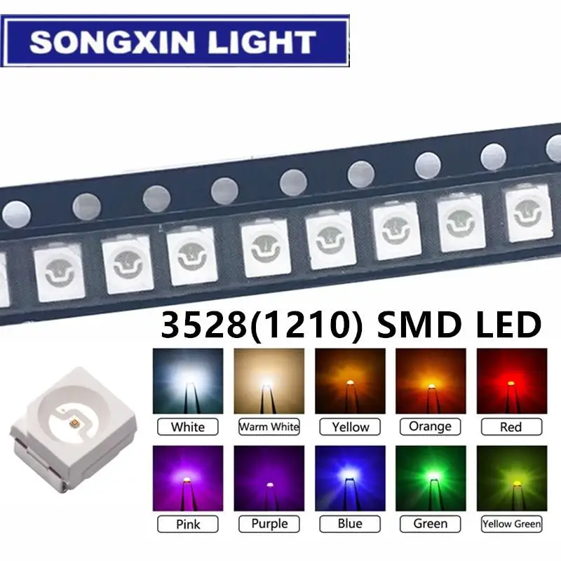 5 значений 100 шт./лот супер яркий 3528 1210 SMD LED красный/зеленый/синий/желтый/белый 20 шт.