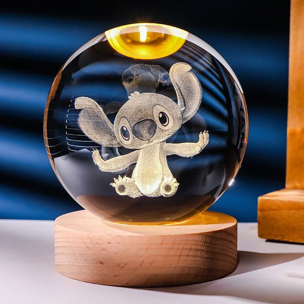 6cm Stitch Cartoon 3D Crystal ball Crystal Planet Night light Laser Carving Home Desktop Decoration