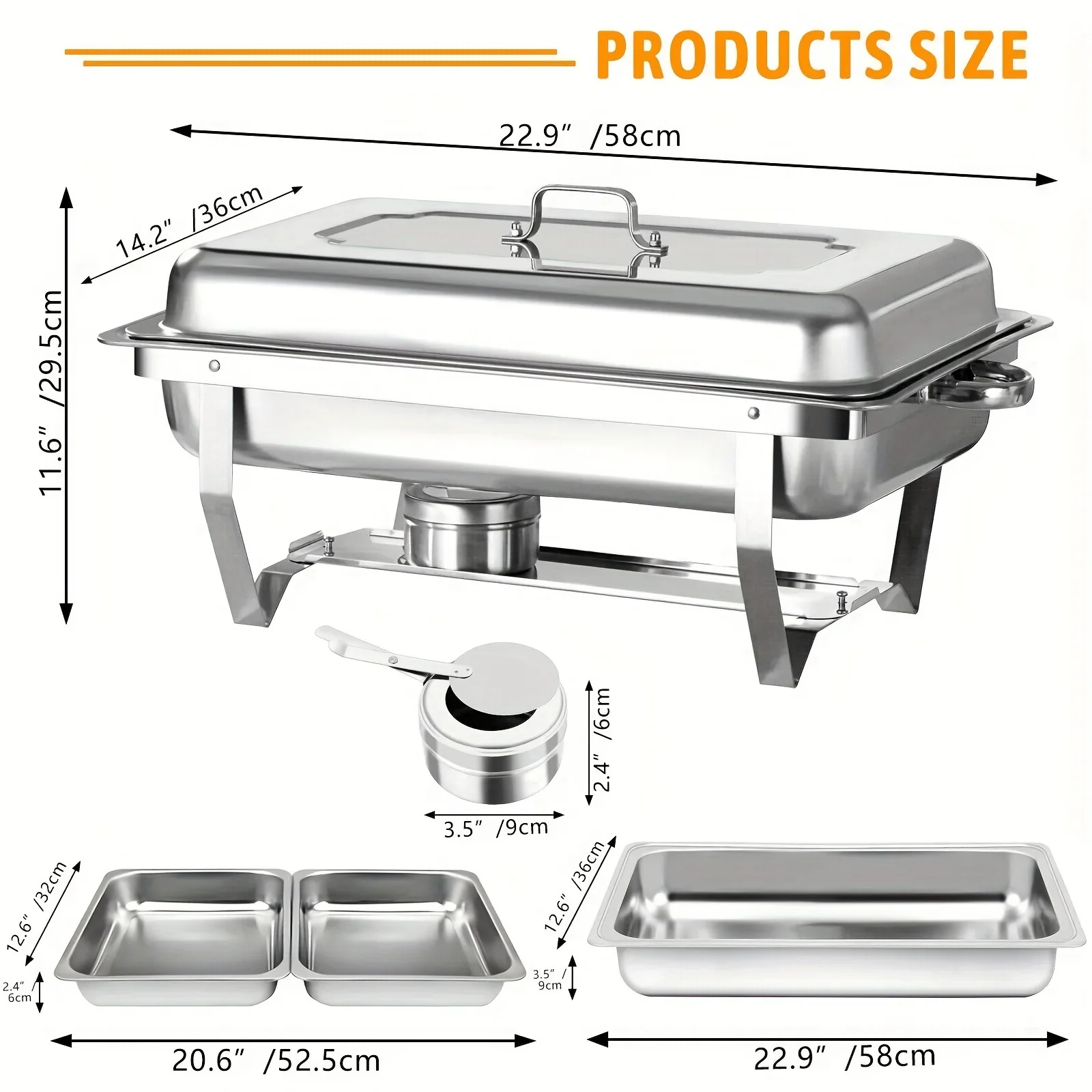 4 Pack 8QT Half Size Stainless Steel Chafing Dish Buffet Set-Durable Food Warmer Kit With Tight-Fitting Lids,