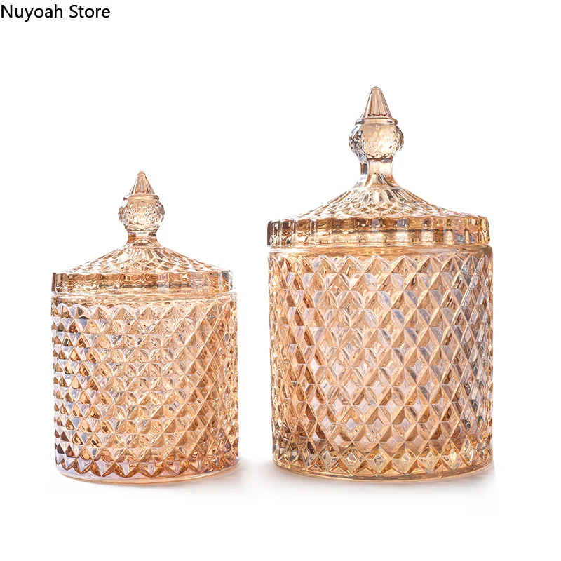 Storage Box Storage Jar Storage Sets Household Storage Sets Crystal Glass Jar European-style Diamond Pattern Candy Storage Box Cotton Swab Box Sealed Jar Living Room Home Furnishings