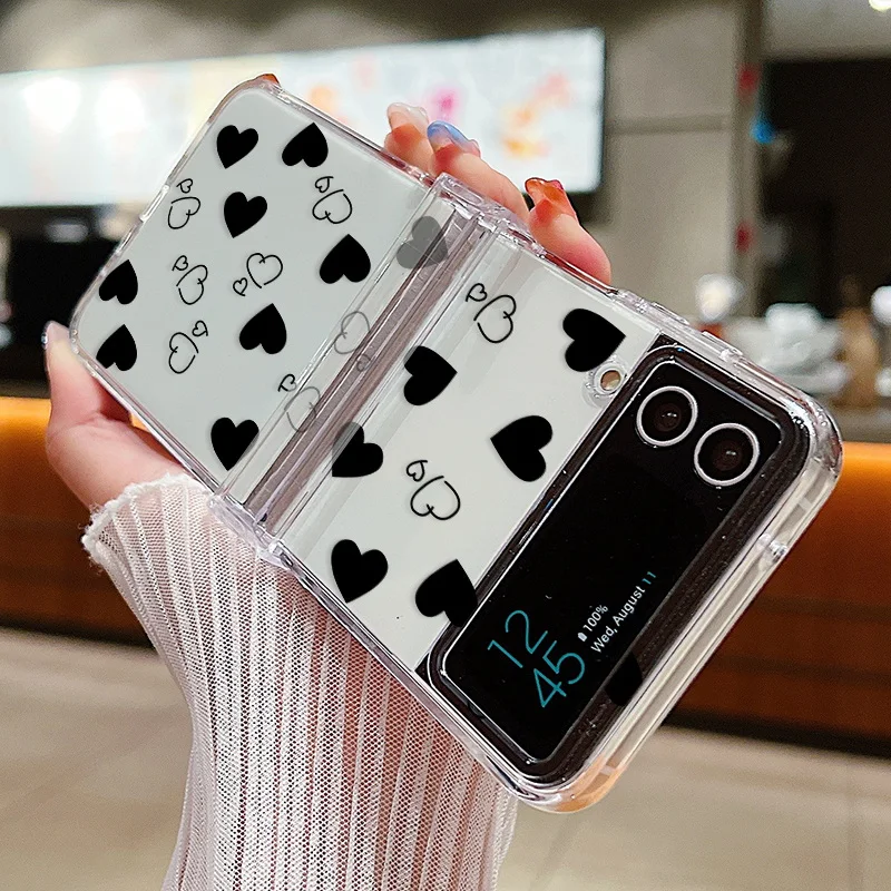 Love Heart Pattern Transparent Hard PC Folding Back Cover for Samsung Galaxy Z Flip Series