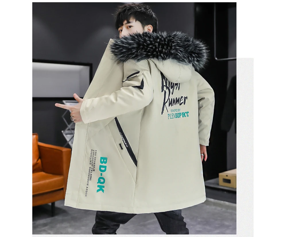 DIMUSI Winter Men's Mid-Long Parkas Coats Male Thermal Hooded Jackets Men Classic Fur Collar Fleece Liner Padded Jacket Clothing