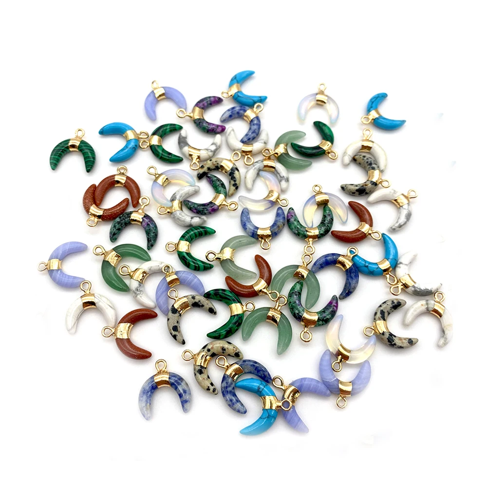 

Natural Stone Pendants Lapis Lazuli Turquoise Moon Bull Horn Shape Charms for Jewelry DIY Necklace Bracelet Earring Accessories