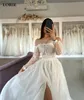 LORIE Organza Off The Shoulder Wedding Dress A Line Long Sleeve Lace Side Split Bride Dresses Elegant Wedding Gowns Customized 3