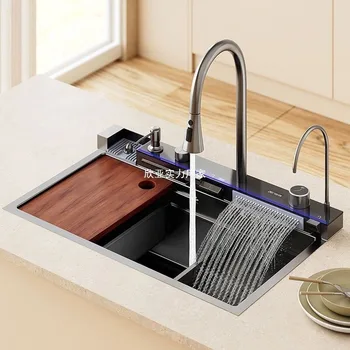 อ่างล้างจานสแตนเลสแบบหนา ทนทานต่อรอยขีดข่วน รุ่น Whale Waterfall สำหรับล้างผักและล้างจาน ขนาดใหญ่ แบบอ่างเดี่ยว สำหรับใช้ในครัวเรือน 1