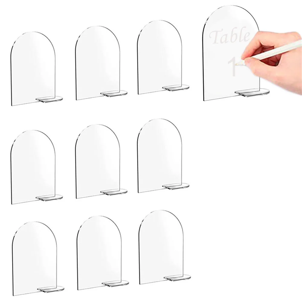 Wedding Table Numbers 10 Sets Clear Arch DIY Acrylic Sign with Stand Blank Holder for Wedding Reception Party Centerpieces Decor place card holders place cards wedding table numbers floral card holders acrylic sign holders mini chalkboard signs