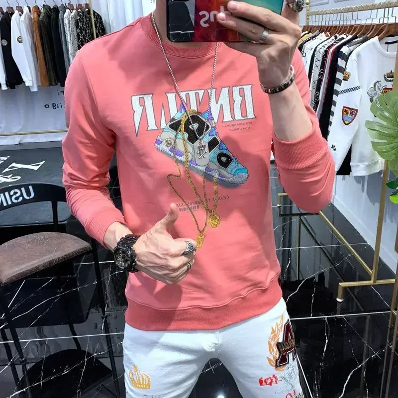 thumbnail image 1 of Camiseta de algodón 100 % de cuello redondo y manga larga para hombre, de una pieza, de corte regular, talla XL, sudaderas de diseñador originales, jerséis para hombre emo, 1 of 4