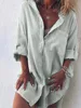 Summer Women's Clothing New Fashion Cotton Linen Pocket Beach Fashion Button Up Shirt Long Sleeved Casual Comfortable 4