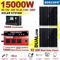 SOECOPO – Kit complet de système 15000W, panneaux solaires 2x300W, onduleur DC 110V/220V et contrôleur 100A pour centrale électrique de balcon domestique 1