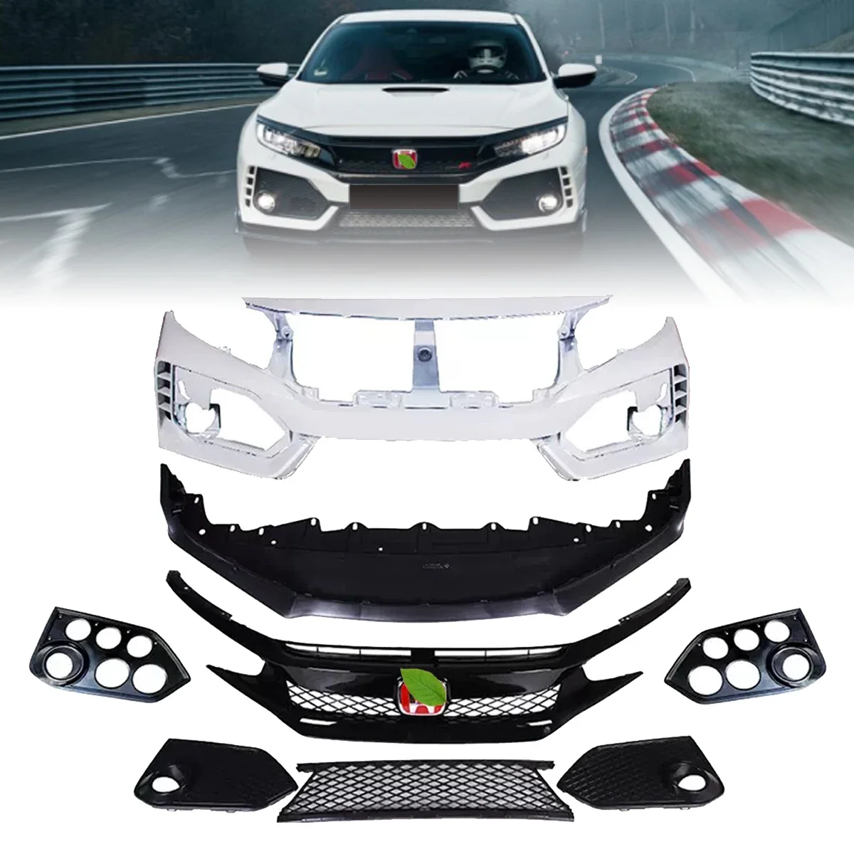 Car Body Kit Type R Style ABS Front Rear Bumper Lip Rear Spoiler For ...