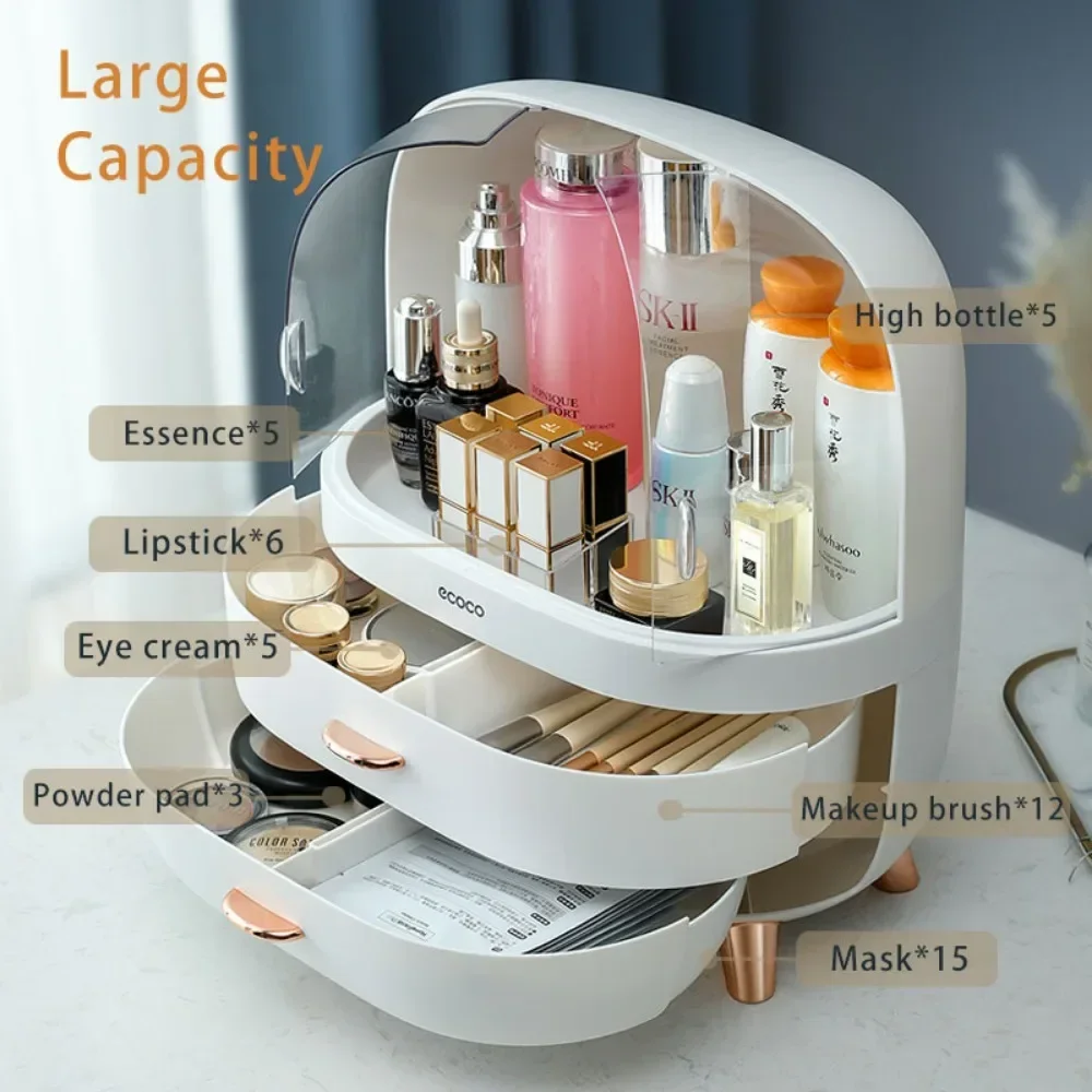 ECOCO Large Capacity Cosmetic Storage Box Makeup Drawer Organizer Jewelry Nail Polish Makeup Container Desktop Storage Box 5