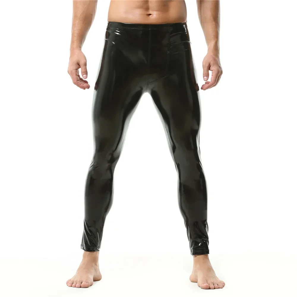 Men's Leggings Patent Leather Tight Pants Slim PVC Skinny Long Trousers Nightclub Dance Stage Male Party Clubwear