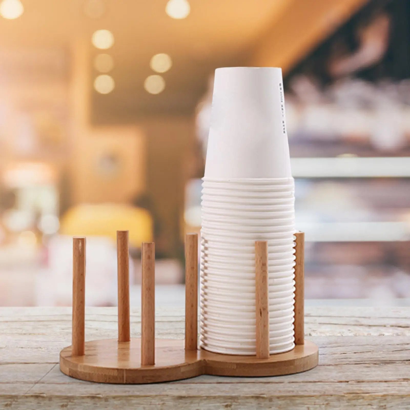 Sturdy Cup Dispenser Organizer Stable Space Saving Wooden Disposable Cups Holder
