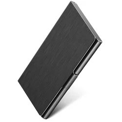 Sleek Stainless Steel Business Card Holder - Slim and Stylish Pocket Case (Black)
