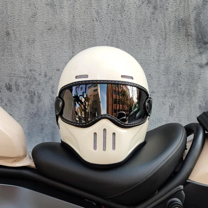 Cascos integrales para motocicleta, carcasa de fibra de vidrio, estilo retro vintage TT&CO Cafe Racer, casco integral de fibra de vidrio para motocross, scooter y hombre