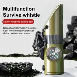with Led Light Emergency Survival Whistle New Multi-function 7in1 Outdoor Whistle Thermometer Outdoor Survival Tools
