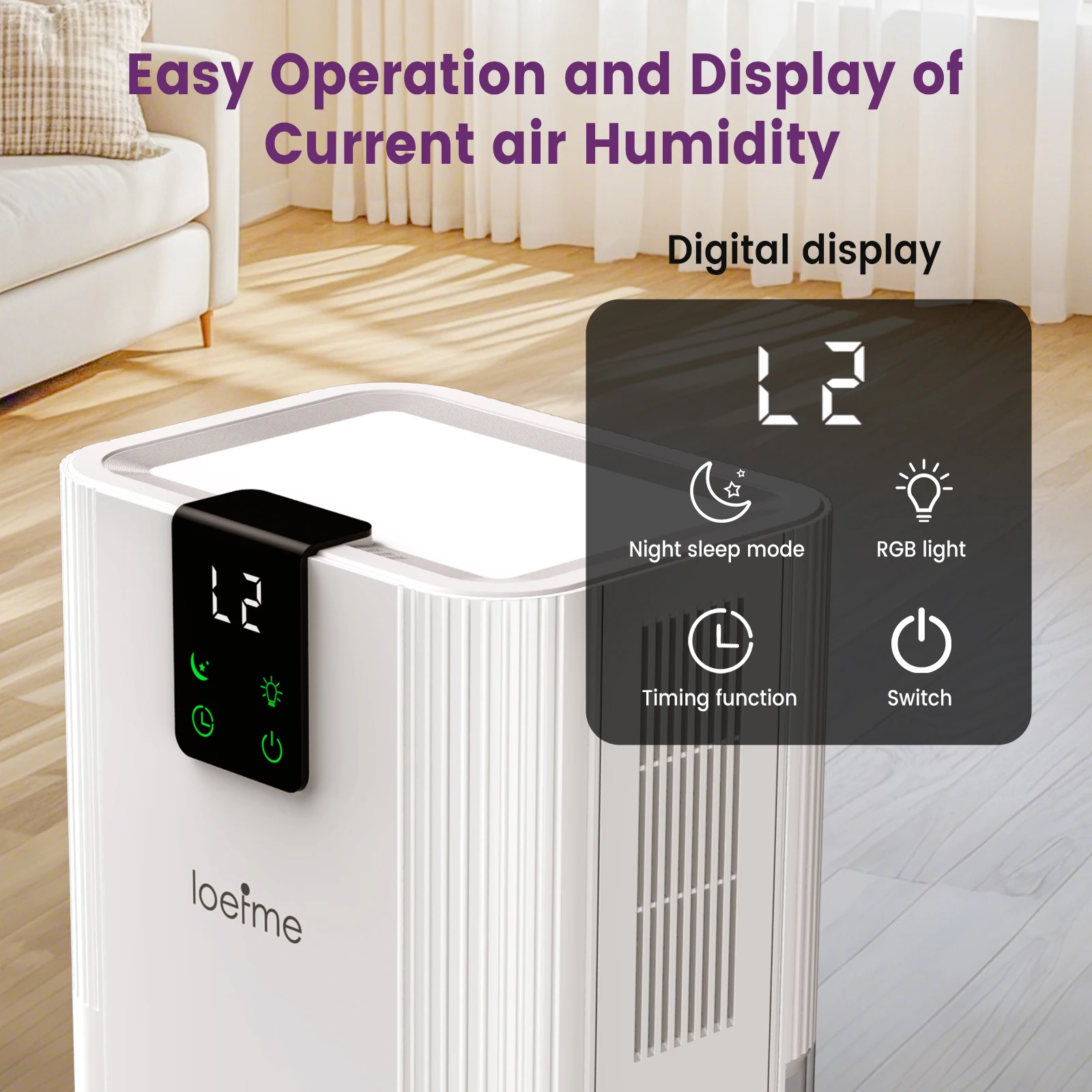 LOEFME 750ML/24H déshumidificateur d'air Portable 2800ML déshumidificateur économie d'énergie maison avec 7 lumière tactile affichage fonction de dégivrage 3