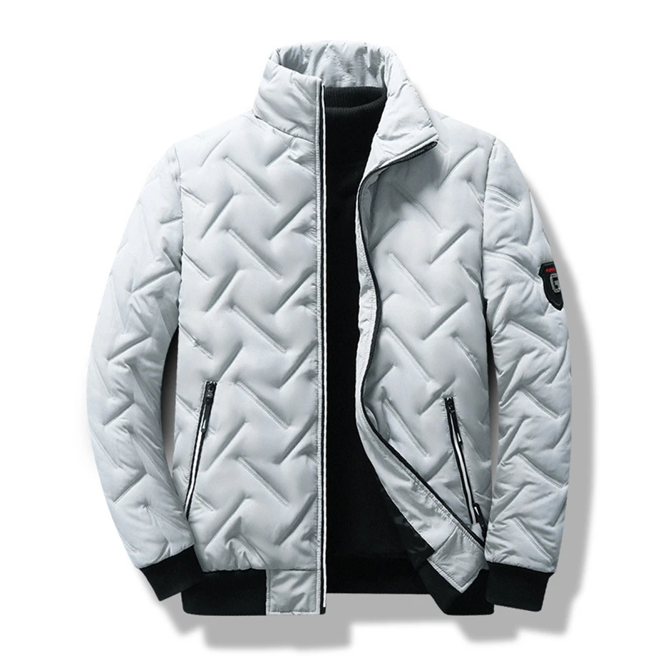 Parkas Men Winter Thick Jacket Coat Fashion Casual Solid Color Light Parkas Male Stand Collar Jacket Slim Fit Coat Black