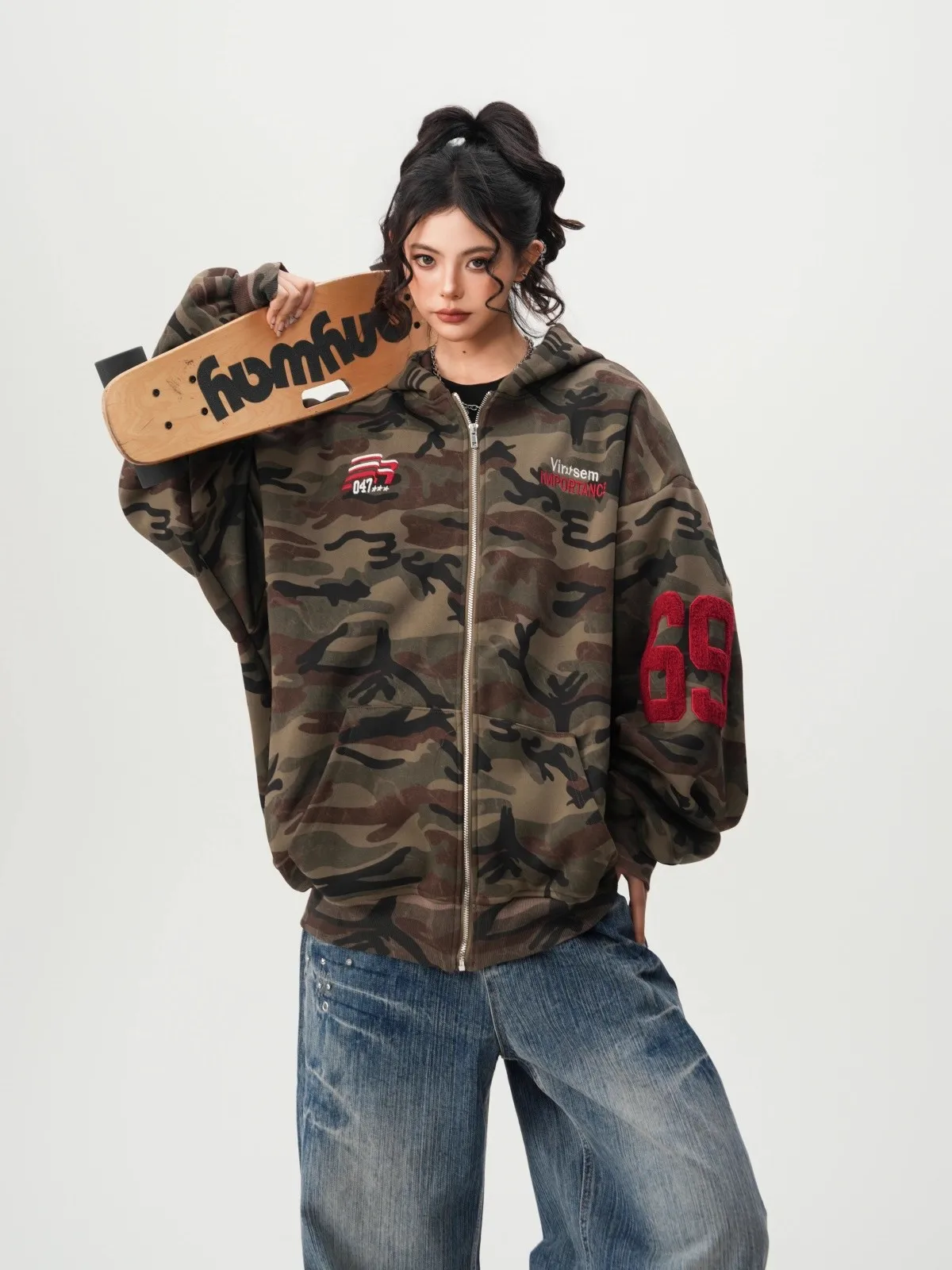 American High Street Camouflage Open Cardigan Hoodie For Men Women Spring Autumn Fashion Couple Zipper Jacket Loose Streetwear