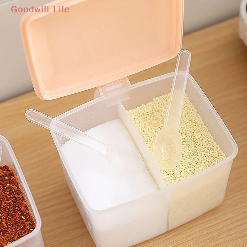 2 Grids Seasoning Box Transparent Lid Salt Pepper Seasoning Jar Household Sugar Condiments Storage Container Kitchen Gadgets