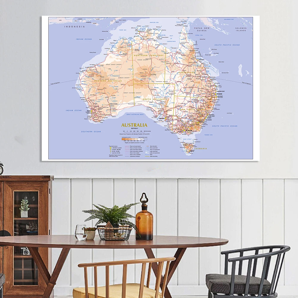 225*150cm The Australia Geography and Traffic Route Map Large Poster Non-woven Canvas Painting School Supplies Home Decoration