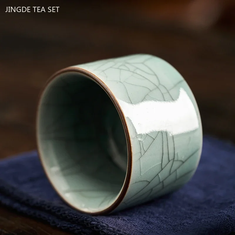60ml Chinese Style Ceramic Ice Crack Glaze Tea Cup Retro Porcelain Tea Bowl Sake Cups Coffee Mug Household Handmade Master Cup