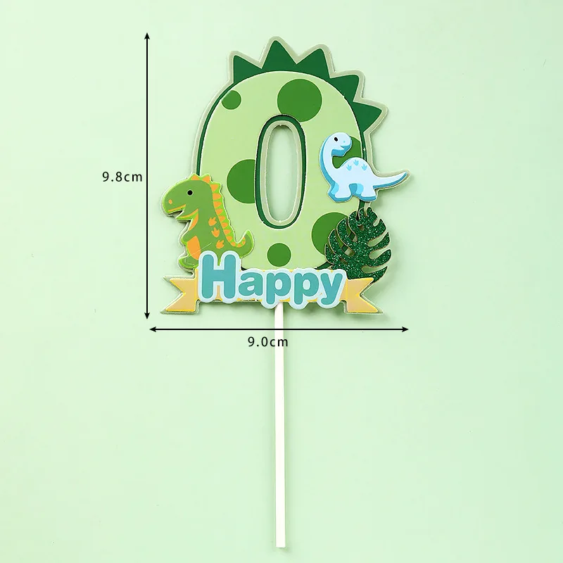 0-9 Numbers Cake Topper Happy Dinosaurs Baby Kids Happy Birthday Wedding Anniversary Party Cake Decor DIY Baking Cupcake Flags