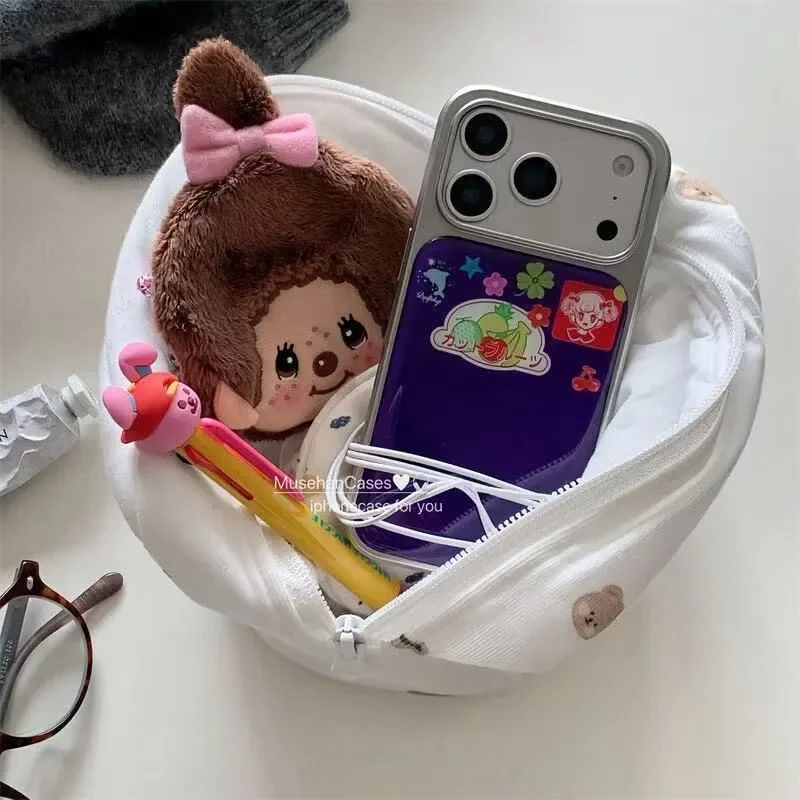 Electroplated Drip Glue Y2K Phone Case with Purple Illustration Background