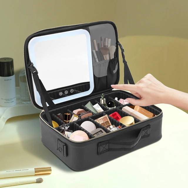 Bolsa De Viaje Organizador Maletín Para Maquillaje Con Espejo Caja