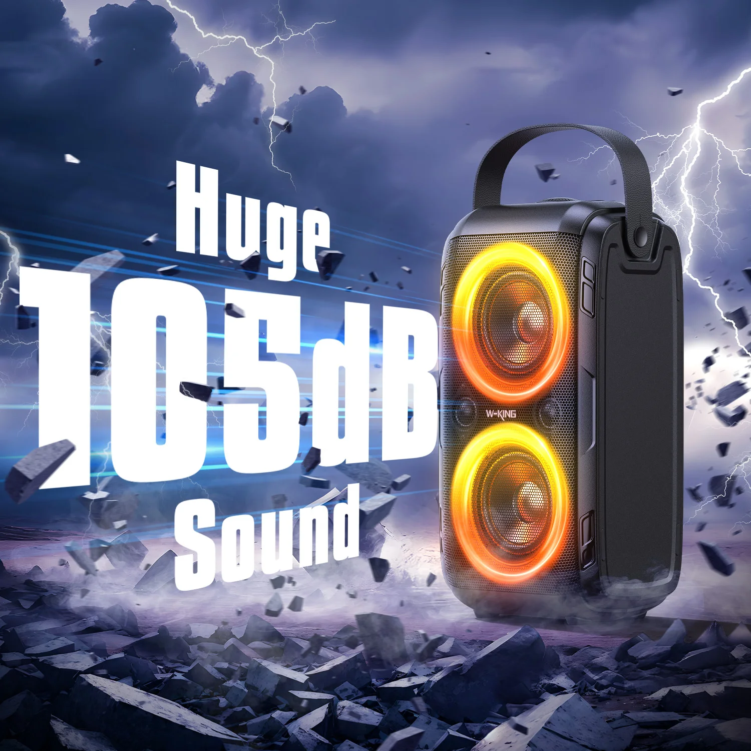 W-KING Portable Bluetooth Speakers 80W RMS Party Wireless Boombox/4 Drivers(2*4.04'' Woofer), Huge 105dB Sound 24H Playtime 2