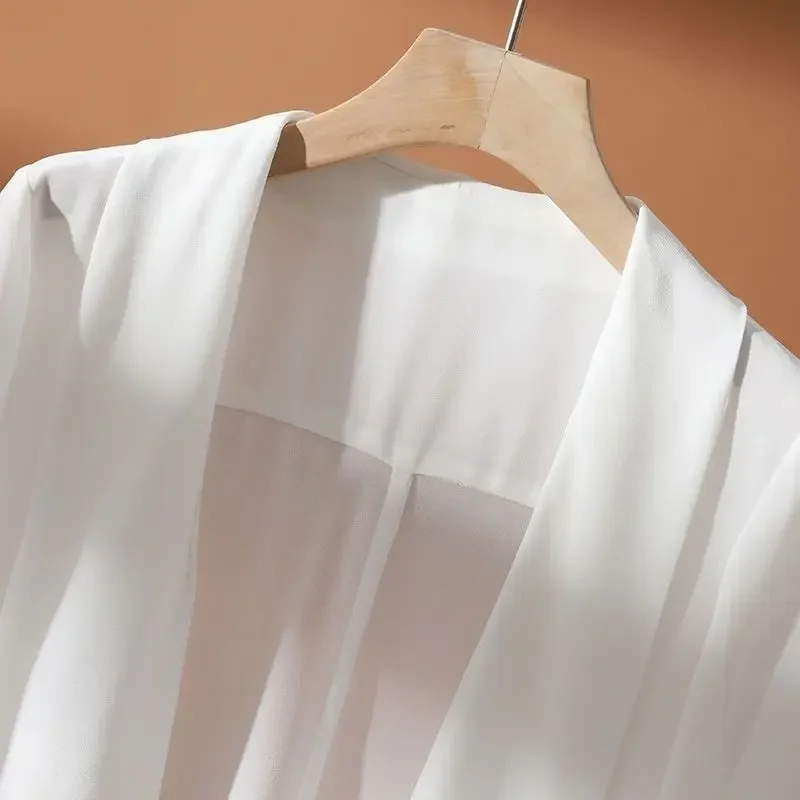 Sexy Sheer Elegant Irregular Thin Cardigan Shirt Women Slim Chiffon Sunscreen Outwear Casual Long Sleeve Simple Solid Color Coat