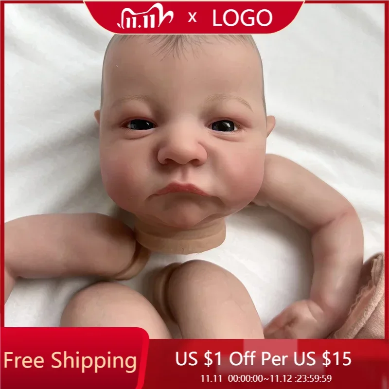 

19inch Already Painted Reborn Doll Parts Levi Awake Lifelike Baby 3D Painting with Visible Veins Cloth Body Included