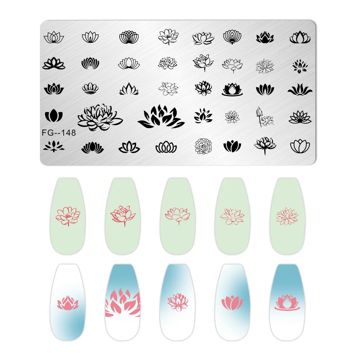 Lotus Flowers Nail Stamping Plate Stainless Steel Template Flower Pattern Rectangle Template Manicure Nail Art Stamp Image Plate 6