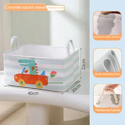 Collapsible Linen Fabric Storage Basket with Handle - Versatile Organizer (Crocodile-square-s)