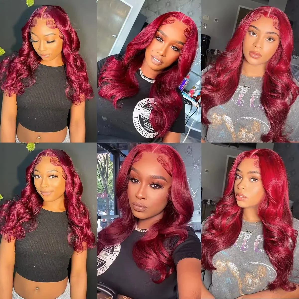 250%Density Body Wave 99j Burgundy Red Wig Human Hair 13x4 13x6 HD Lace Frontal Wig Human Hair Pre Plucked Remy Real Human Hair 5