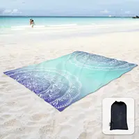 Sand Proof Beach Blanket Sand Proof Mat with Corner Pockets and Mesh Bag for Beach Party,Travel,Camping,Blue and Pink Mandala 1